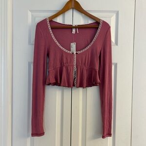 Rose pink urban outfitters long sleeve crop top brand new with tag